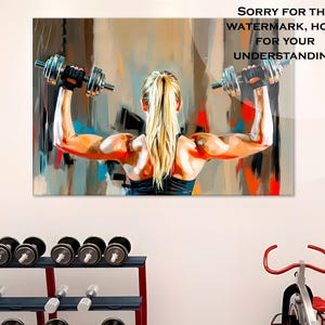 Fitness Girl Print Motivational Canvas Art for Gym Wall, Dumbbell Poster & Fitness Artwork Gift for Sportswomen