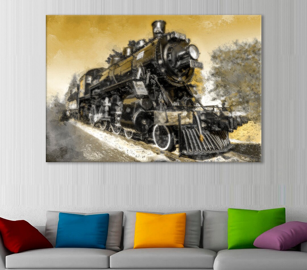 Train Wall Art, Steam Canvas, Vintage Steam Train Poster