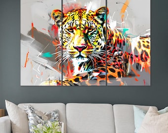 Leopard Canvas Art: Colorful Wildlife Print, Modern Home Decor