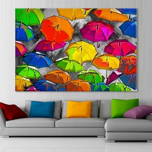 Umbrellas Canvas, Umbrellas Print, Umbrellas Wall Decor, Canvas Multiple Sizes Wrapped, Canvas on Wooden Frame