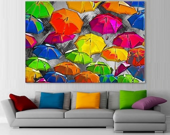 Colorful Umbrellas Canvas Print: Modern Wall Decor, Multiple Sizes