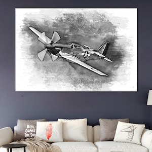 P-51 Mustang Canvas Art, P-51 Wall Decor, P-51 Mustang print, Vintage Plane Print, P-51 Poster, Aviation Wall Art, Pilot Gift, P-51 Artwork