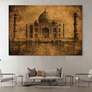 Taj Mahal Canvas,  Agra Palace Wall Decor, Vintage Taj Mahal Poster, Vintage Drawings Style, Indian Palace Art Work