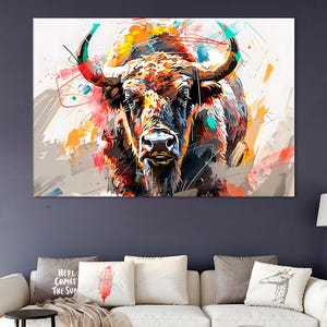 Bison Wall Print | Art for Home & Office Decor | Canvas Print Unframed | Mural Bison Abstract Painting for Living Room