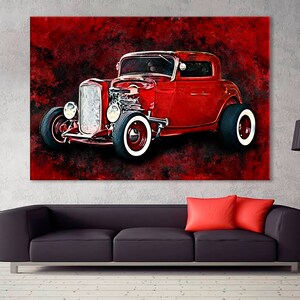 Red Hot Rod Print, Hot Rod Canvas, Hot Rod Poster, Vintage Car Wall Art, Hot Rod Artwork, Hot Rod Wall Art, Rat Rod Artwork,Rat Rod Wall Art
