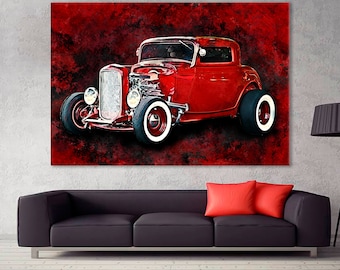 Red Hot Rod Canvas Print: Vintage Car Wall Art