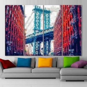 George Washington Bridge Canvas, Bridge Print, Washington Bridge Wall Art, Digital Painting Room Decor, Ready To Hang,Canvas on Wooden Frame