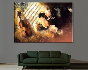 Geige Geige Wanddekoration, Hochwertige Leinwand, Klassisches Musikinstrument Poster, Geschenk für Musiklehrer