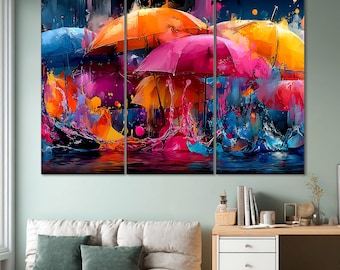Colorful Umbrellas Canvas Print: Modern Wall Decor, Multiple Sizes
