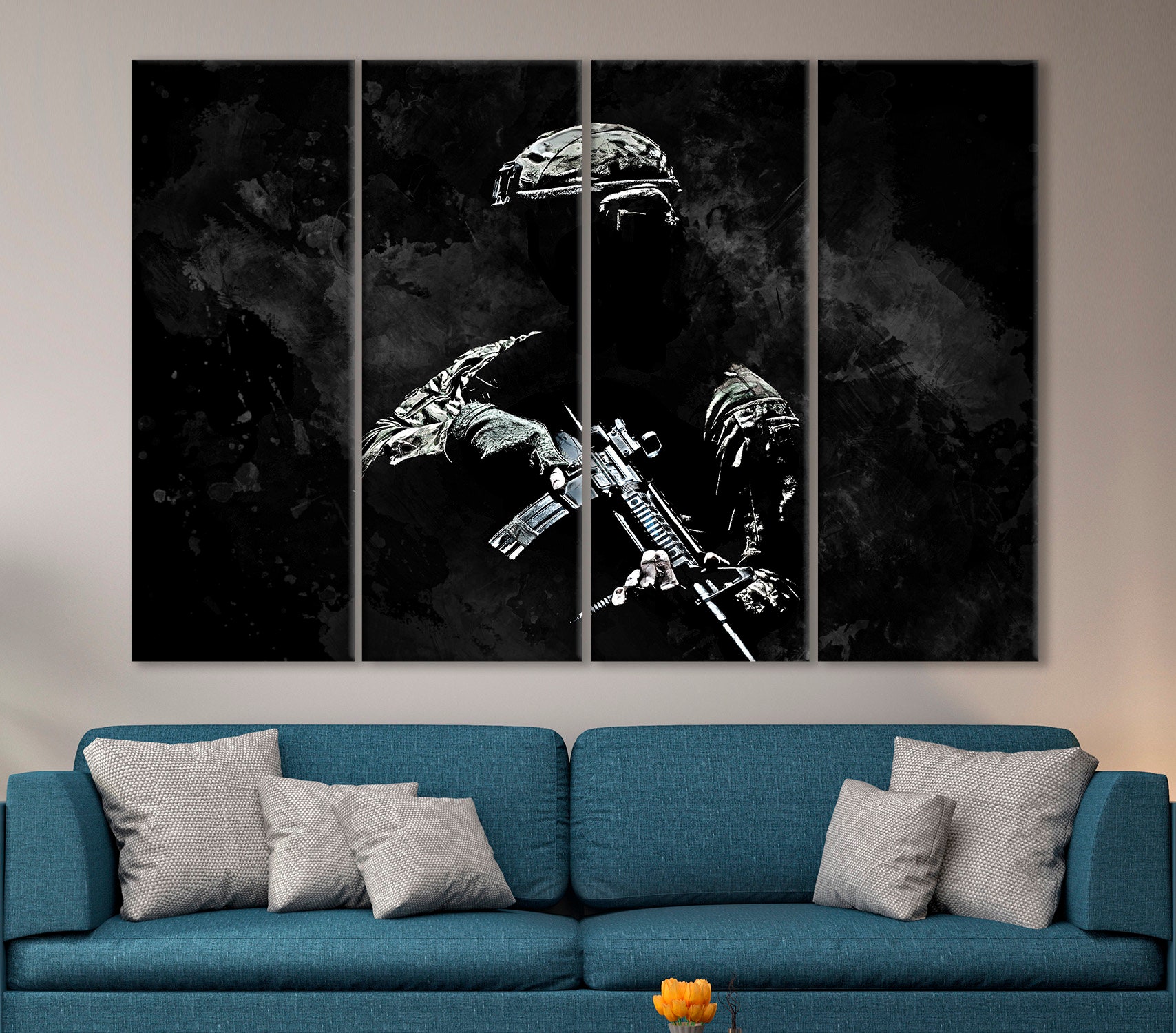 Tableau Sur Toile 50x70 Cm - Soldat Militaire Forces Spéciales, Décor Mural