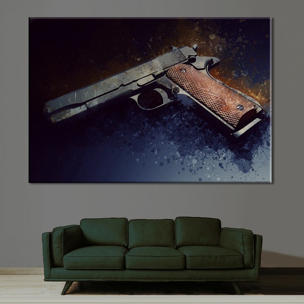 Colt M1911 Stampa, Tela arma, Stampa Canvas di alta qualità, Arma Arma Parete Decor, Regalo Sparatutto, Pittura Arma, Colt Casa Decor