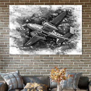 B-25 Mitchell Canvas Art, Bomber B-25 Wall Decor, Vintage Plane Print, Bomber Poster, World War 2 Bomber, Pilot Gift, Warplane B-52 Artwork