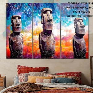 Easter Island Stone Statue Painting - Moai Wall Art, Mysterious Rapa Nui Decor, Ancient Civilization Canvas, Tribal Pacific Island Artwork