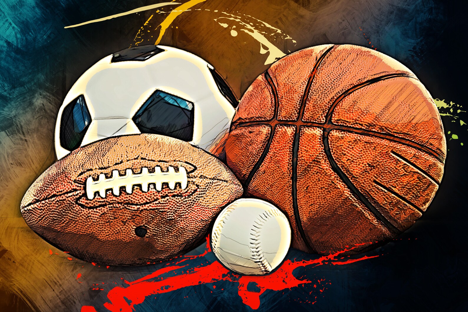 Sports Balls Canvas Sports Balls Wall Art Balls Print Etsy