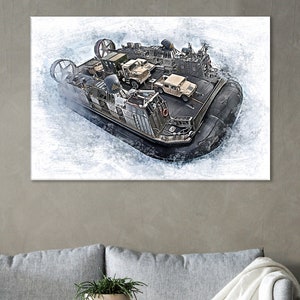 Marine Hovercraft  Canvas,Landing Craft Air Cushion Wall Decor,LCAC Artwork, Landing Craft Wall Print,Marines Wall Art,Amphibious Ship Decor