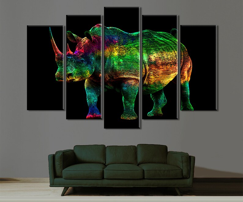 Rhinoceros Canvas Print Rhino Wall Decor Colored Rhino Etsy