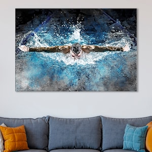 Swimming Artwork, Pool Wall Decor, Water Sport Canvas, Swimming Pool Unique Gift, Swimmer Wall Print, Swimming Wall Print,Pool Workout Decor