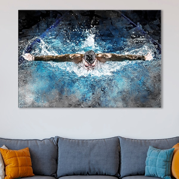 Swimming Artwork, Pool Wanddekoration, Wassersport Leinwand, Schwimmbad Einzigartiges Geschenk, Schwimmer Wanddruck, Schwimmen Wand druck, Pool Workout Dekor