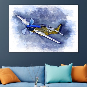 P-51 Mustang Canvas, P-51 Wall Decor, P-51 Mustang print, Vintage Plane Print, P-51 Poster, Aviation Wall Art, Pilot Gift