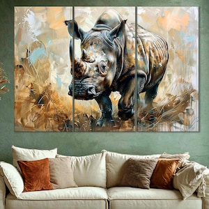 Rhinoceros Canvas Print, Rhino Wall Decor, Rhino Artwork, Rhino Decor, Rinho Abstract Art, Rhino Room Decor, Rhino Interior, Rhino Mural Art