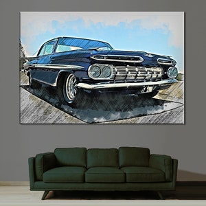 Chevrolet Impala 1959 Wall Decor, High Quality Canvas Print, Muscle Car Poster, Boy Room Decor, Muscle Car Print, Chevrolet Impala 1959