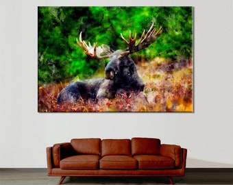 Toile d'orignal murale : impression photo d'animaux sauvages