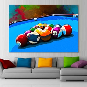 Billiards Pool Canvas, Snooker Wall Art, Billiards Balls Canvas, Nine Ball Gift, Billiard Room Wall Art, Nine Ball Artwork, Billiards Print
