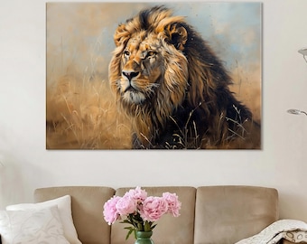 Stampa su tela di leone: arte giclée pronta da appendere