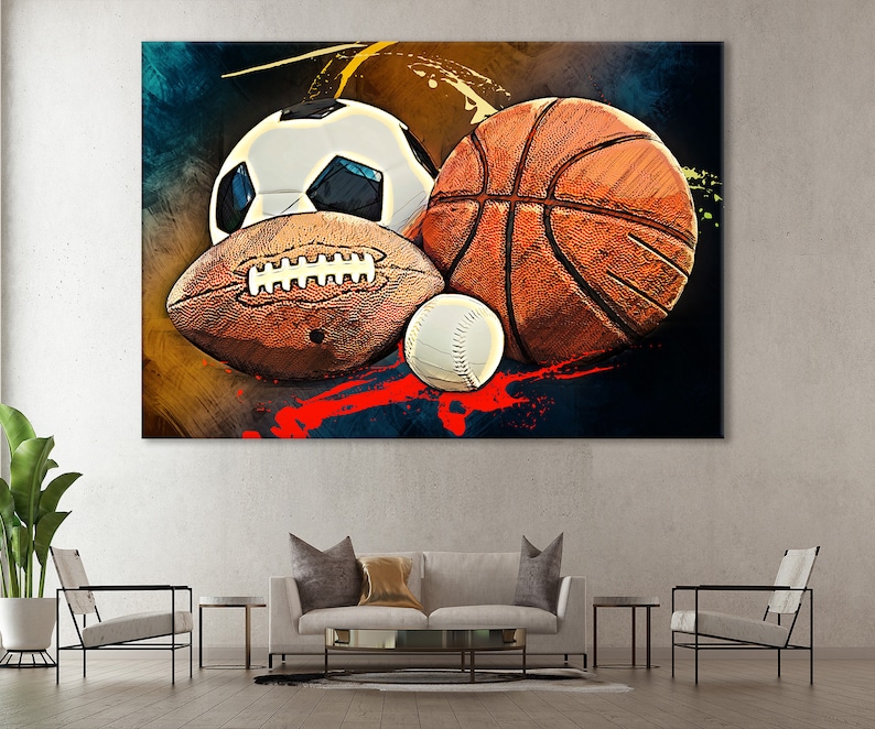 Sports Balls Canvas Sports Balls Wall Art Balls Print Etsy