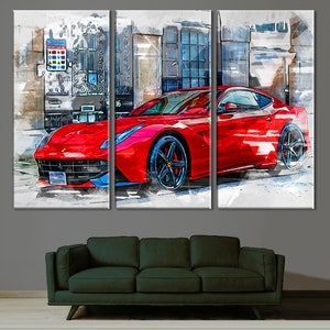Ferrari Canvas Print, Super Car Wall Art, Ferrari Poster, Sport Car Canvas, Ferrari Print, Ferrari Painting, Boy Room Decor