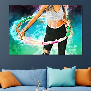 Hula Hoop Girl Wall Art, Aerobics Canvas Print, Gym Room Decor,Girl Gift,Fitness Girl Artwork,Hula Hoop Artwork,Hula Hoop Wall Art,Hula Hoop