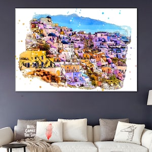 Santorini Canvas Print, Greece Wall Decor, Sea Digital Art, Island Poster, Beach Wall Art, Santorini Artwork, Greece Print, Sea Wall Print