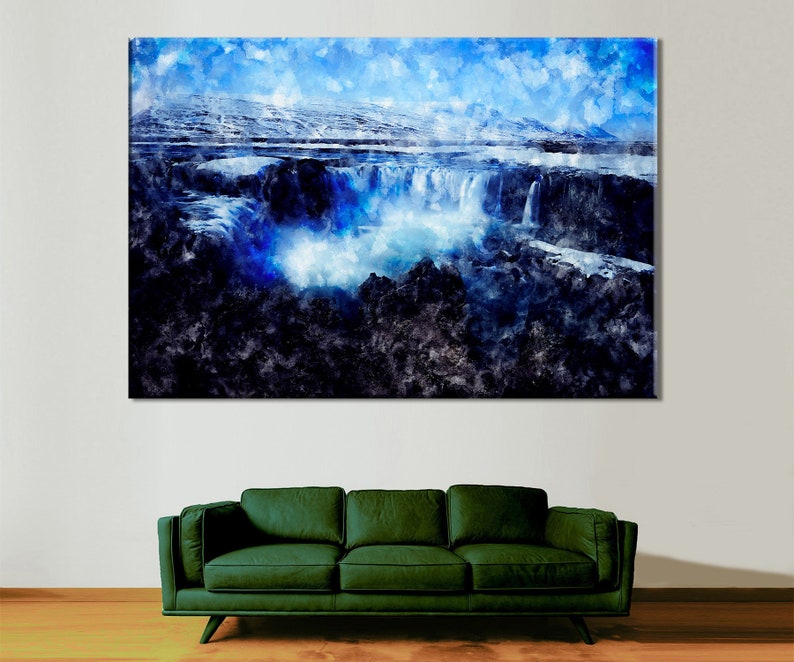 Waterfall Canvas Iceland Print Waterfall Wall Art Godafoss | Etsy