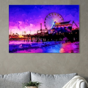 Ferris Wheel Wall Art, Big Wheel Print, Amusement Park Canvas, Carousel Wall Print, Ferris Wheel Artwork,Theme Park Print,Santa-Monica Decor