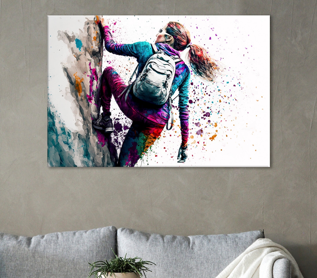 Female Rock Climbing Canvas Hillclimbing Wall Decor Rock Etsy