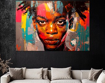 Afro Girl Canvas Art: Graffiti Style African American Woman Portrait
