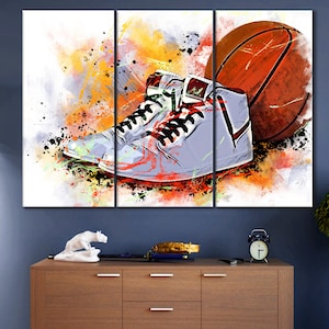 Basketball Wall Art,Basketball Canvas,Basketball Modern Home Decor,Game with Ball Artwork,Basketball Ball Wall Art,Basketball Shoes Wall Art
