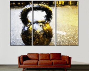 Kettlebell canvas muurkunst: gymzaaldecoratie, print sportuitrusting