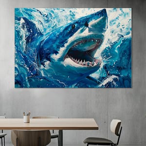 White Shark Wall Print, Art for Home Living Room, Shark Painting, White Shark Office Decor, White Shark Artwork, Mural Art, Ready to Hang