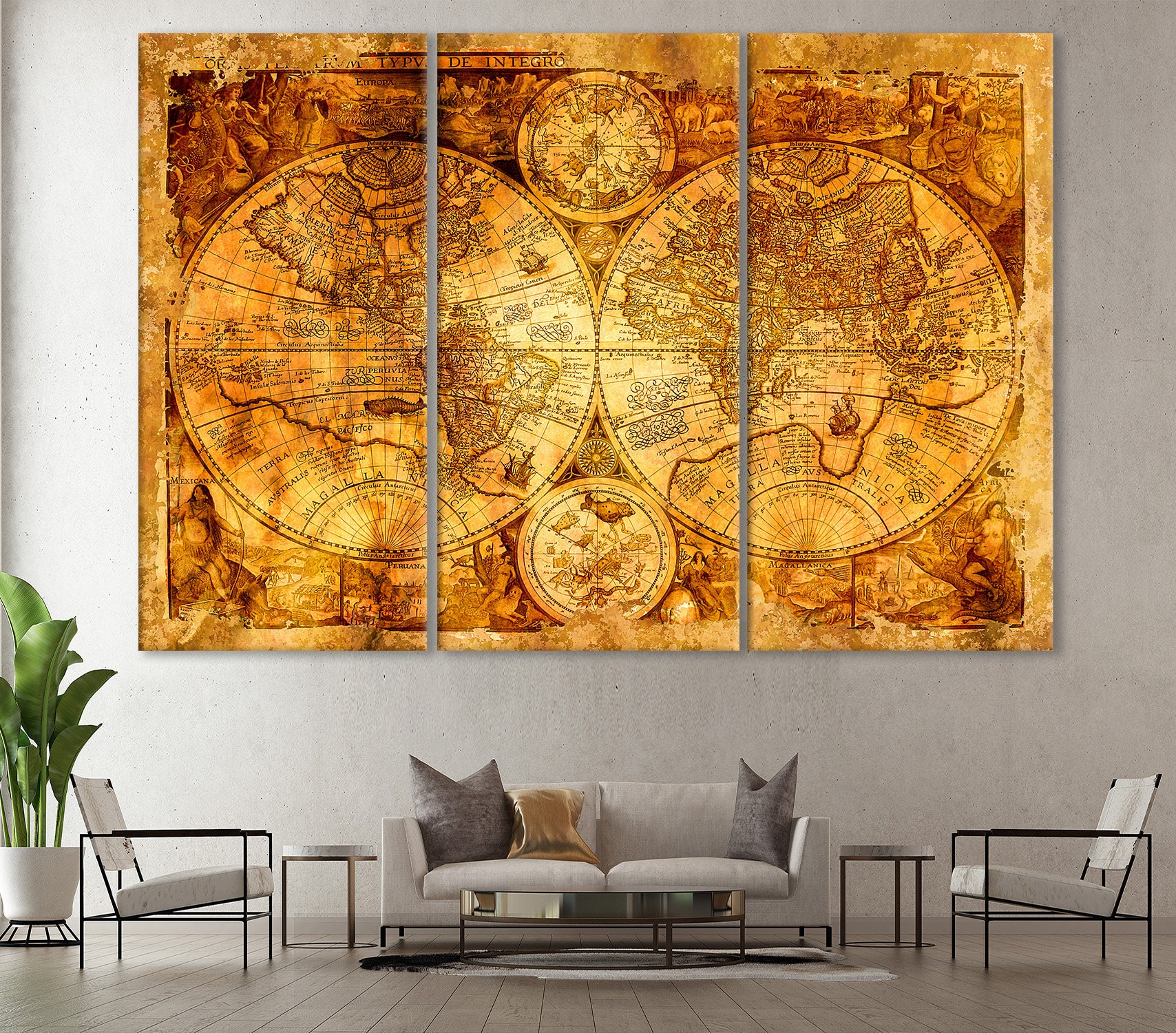 Vintage World Map Canvas Print: Gallery Wrapped, Ready to Hang - Etsy