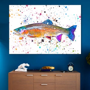 Rainbow Trout Canvas Art, Trout Artwork, Rainbow Trout Wall Decor, Sealife Print, Ocean life Art, Underwater Canvas, Rainbow Trout Gift