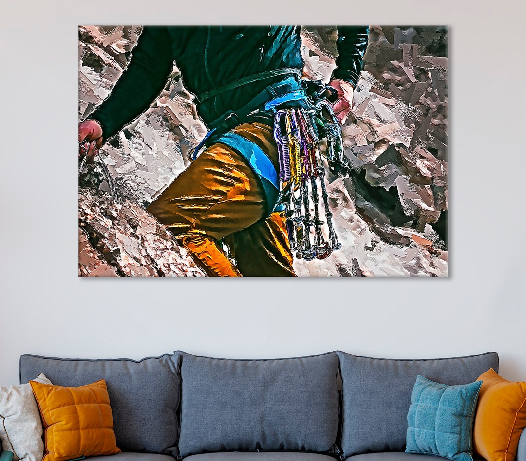 Rock Climbing Artwork, Climber Canvas, Climber Wall Decor, Mountaineering Print, Alpinism Gift
