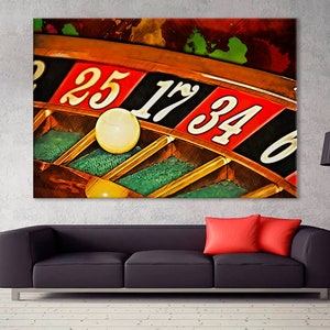 Roulette Wheel Canvas Art, Gambling Print, Gray Available, Gameroom Decor , Gambler Unique Gift, Canvas on Wooden Frame