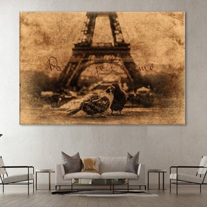 Decoración de pared de París, Impresión en lienzo vintage de la Torre Eiffel, Arte mural de Francia, Póster de París, Impresión "París, te amo"