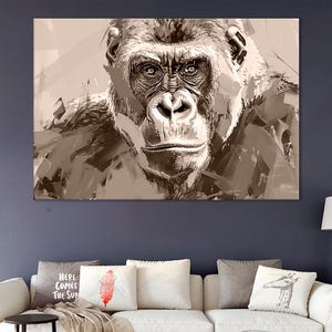 Gorilla Canvas Art - Gorilla Abstract Painting for Home & Office Decor, Ready to Hang Wall Art, Jungle Animal Artwork