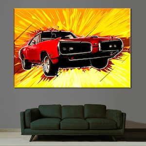 Canvas Dodge Charger, Dodge Charger Print, Muscle Car poster, Boy Room Decor, Race Fan Gift, Muscle Car Print