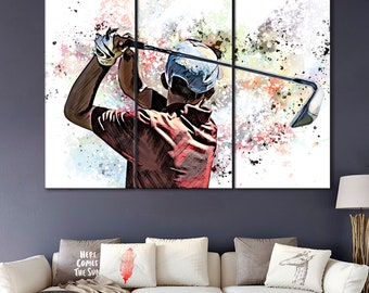 Lienzo de golfista: decoración de pared moderna con palos de golf