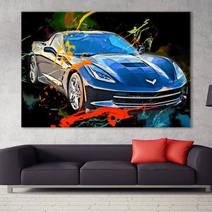 Chevrolet Corvette Print, Corvette Canvas, Supercar Poster, Boy Room Decor, Canvas Multiple Sizes Wrapped, Canvas on Wooden Frame