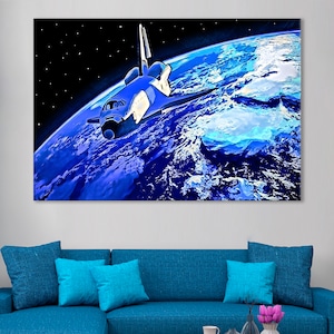 Earth Orbital Spacecraft Canvas, Shuttle Decor, Space Shuttle Print, Kids Room Decor, Canvas Multiple Sizes Wrapped, Canvas on Wooden Frame
