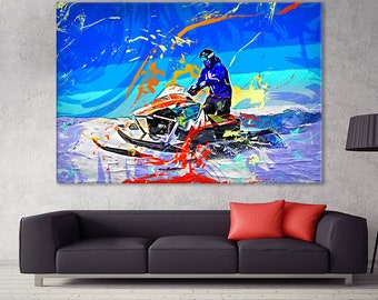 Mountain Snowmobile Canvas, Snowmobile Wall Decor, Snowmobile Poster, Snowmobile Hobbyist Gift